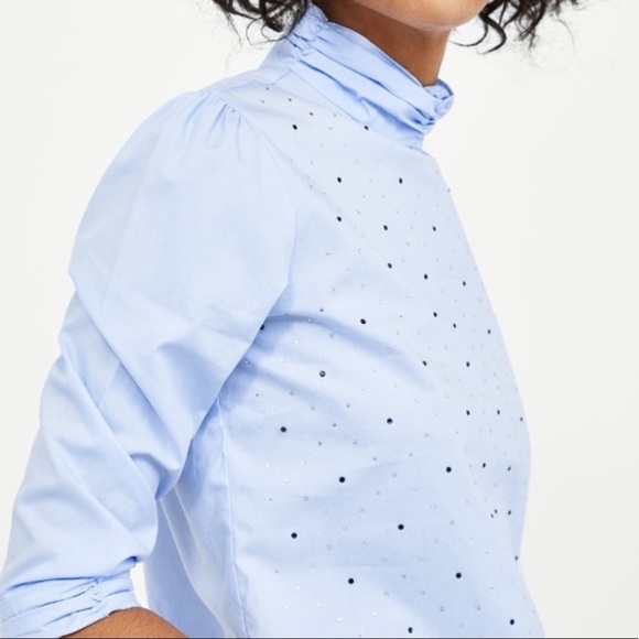 Zara basic light blue turtleneck blouse size L - Picture 2 of 7